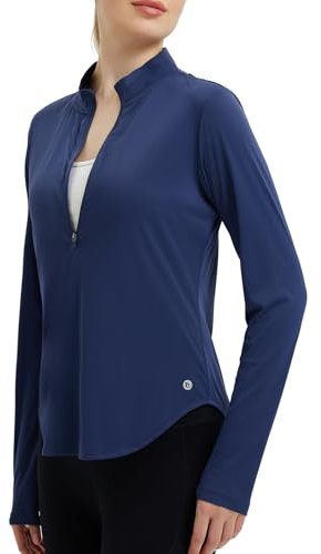 baleaf Women's Long Sleeve UV Shirts Half Zip Pullover Gym Running Hiking Tops UPF 50+ Quick Dry Rash Guard Blue L