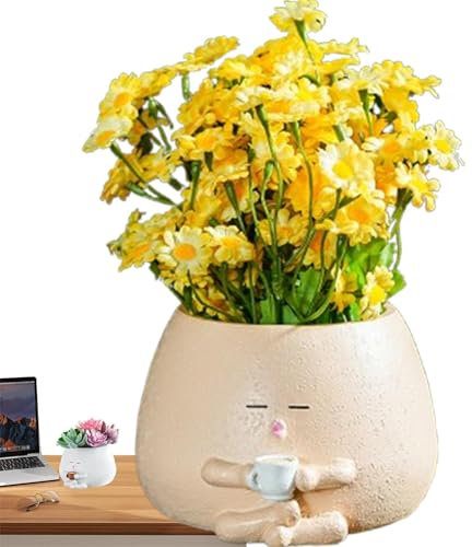 Bonitas macetas – Macetas pequeñas de cilindro de café con agujeros de drenaje | Macetas creativas de resina | Estatua de jardín pequeña | Bonita maceta para plantas suculentas