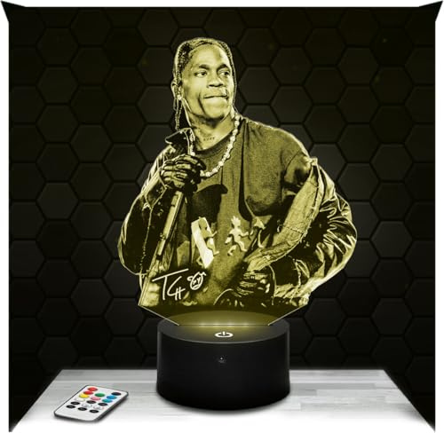 Lampephoto.fr - Lampe Travis Scott, Rappeur Américain Veilleuse Tactile Rap | Fait en France, Socle et Format au Choix, Luminosité Ajustable, Piles ou USB, Gravure HD au Laser, Idée cadeau Homme, Femme