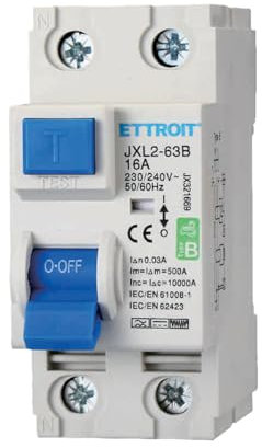 A2ZWORLD Interruttore Differenziale Tipo B 30mA, RCCB Classe B 30mA 2P 16A, 1P+N 2 Poli 10kA 230V, Occupa 2 Moduli Barra DIN