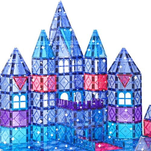 HNVWNSD Magnetic Tiles, 100 Pcs Building Blocks for Kids STEM Educational Princess Toy Magnetic Tile for 3 4 5 6 7 8 Years Old Girls & Boys Construction Gift Toy Stronger Magnet Toys (Glitter)