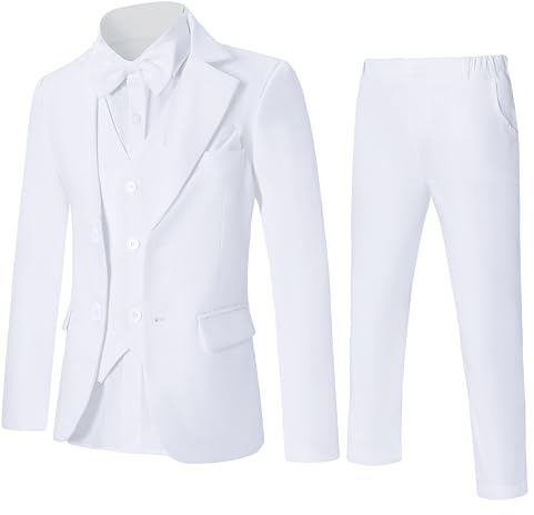 DISAUR Kid Suit Boys Wedding White Suit for Boys 6 Piece Jacket Pants Vest Shirt 6-7 Years