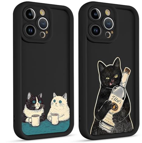 Phoona 2 packs Cat Print Phone Case for iPhone 16 Pro Max 6,9'', Cute Pattern Aesthetics Design with Full Camera Lens Cover, Soft Shockproof Protective Bumper Funda for Women Girls, 02