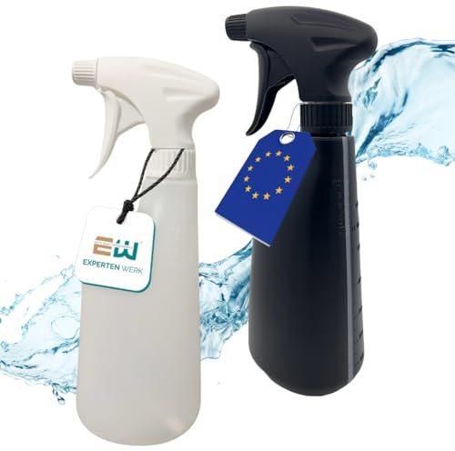 Experten Werk 2er Set Sprühflaschen 600 ml Chemikalienbeständig – Weiß & Schwarz – mit Füllstandanzeige & Verstellbare Düse – Sprühkopf verschließbar - Für Wasser, Reiniger, Desinfektion uvm.