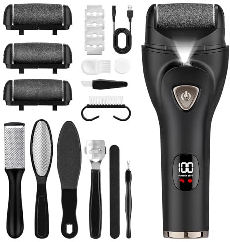 GlasFlength Lima Electrica Pies Durezas, 10 Piezas Lima Pies Electrica IPX7 Impermeable Quita Durezas Para Pies con 3 Rodillos y 2 Velocidades Durezas Pies Eliminar para Pies Callos y Piel Muerta