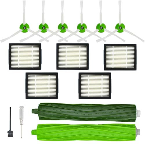 Kit accessori per iRobot Roomba Serie i/e i7 i7+ i6 i6+ i3 i3+ i8 i8+ i4 i4+ i5 i5+ i2 i2+ i1 i1+ e5 e6 – 1 spazzola in gomma, 5 filtri HEPA, 6 spazzole laterali
