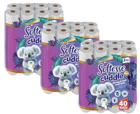 Softesse Cuddle 120x Toilet Tissue Rolls 3 Ply Luxury Paper, Strong, Soft, Highly Absorbent Durable, Eco-Friendly, Bulk Buy Huge Savings 3 x 40 Pack