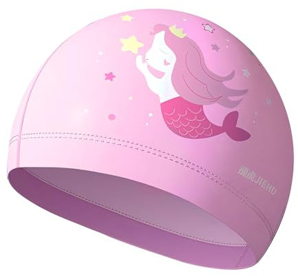 Dreamil Badekappe Kinder Badehaube Wasserdicht Schwimmhaube Mädchen Schwimmkappe Elastisch Schwimmmütze für 6-14 Jahren Lila