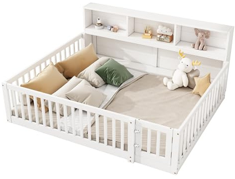 Goldicoo Kinderbett Bodenbett 140x200 mit Rausfallschutz und Tür