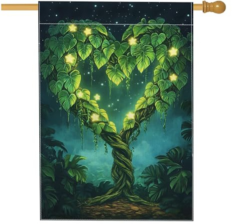 Frühlings- und Sommer-Herz-Baum-Gartenflagge, grüne Blätter, gedrehte Weinrebe, für den Außenbereich, von der Natur inspiriert, doppelseitige Flagge, Heimdekoration, 71,1 x 101,6 cm