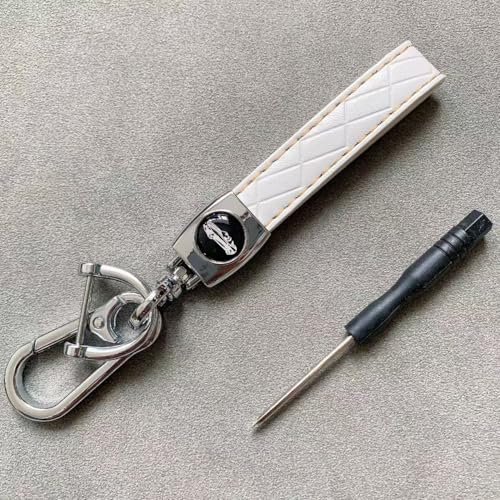 XIYUANFA Porte Clef Voiture pour Fiat 500 & 500C 2007-2015, Porte-clés de Voiture en Cuir Véritable Accessoire Porte-clés de Voiture Cadeau pour Père, Ami, Famille,White