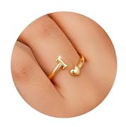 TINGN Ring Gold Damen Mädchen - 14K Gold Vergoldet Wasserfest Herz Ringe mit Buchstaben Stapelring Stapelbar Promise Daumenring Statement Goldring Geschenke für Frauen Freundin Mädchen Schmuck