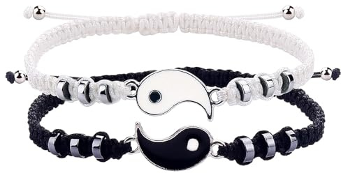 SSHUIKKAI 2 Stück Freundschaftsarmbänder, Yin Yang Verstellbare Schnur Freundschaft, Pärchen Armband, für Freund Weihnachten, Sein Und Sie Valentinstag, Päär Geschenk(Schwarz+Weiß)
