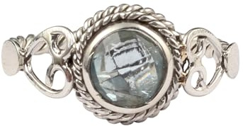 Round Checker Cut Blue Topaz Bohemian Ring Designer Twisted Rope Band 925 Sterling Silver Ring