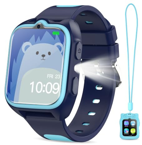 Smartwatch Bambini, 1.75 Orologio Smartwatch Bambini con 32 Giochi di logica, 130+ Carte di apprendimento, 2 Modi di indossarlo, MP3, Sveglia, Torcia, Orologio intelligente per bambini 5-12 Anni
