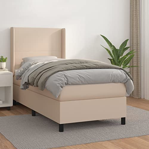 Owoxanthellate Owox Boxspringbett 90x200 Cappuccino Lederlook mit Taschenfederkernmatratze höhenverstellbarem Kopfteil und Topper