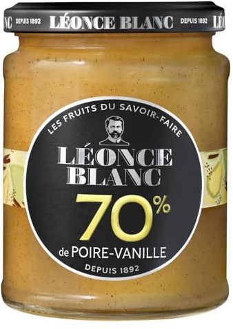 LEONCE BLANC Confiture Poire Vanille 70% de fruits 320g — Pot en verre, recette héritée depuis 1892 - Lot de 3