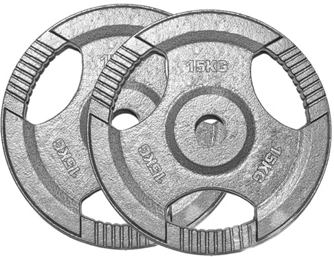 TNP Accessories 2-Inch Olympic Cast Iron Weight Plates (Set of 2) | Heavy-Duty Silver Tri-Grip for Barbells & Dumbbells | Home & Commercial Gym Strength Training (2 x 15kg)