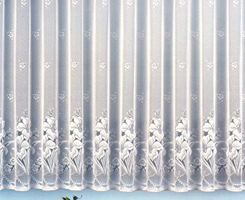 heimtexland Gardine Vorhang Jacquard Store mit Bleiband für schönen Fall weiß schönes Blumenmuster Allover mit Kräuselband/Universalschienenband HxB 160x450 cm für Fensterbreite 140-185 cm Typ43