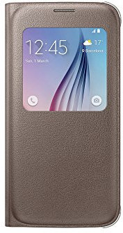 Samsung Leather-Effect S-View Folio Schutzhülle Case Cover in Kunstleder für Galaxy S6, gold