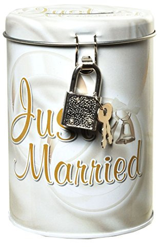 Ramonasbastelschuppen Spardose Hochzeit Trauung Wedding Brautpaar Geschenk - Metall - Rosebraun - Just Married - 11 x 8,5 cm