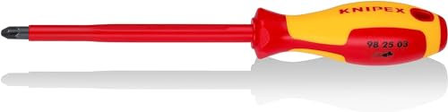Knipex Giravite per Elettricisti per Viti con Impronta a Croce Pozidriv Brunita, Impugnatura Isolante, in Materiale Bicomponente, Collaudato Vde 270 Mm 98 25 03
