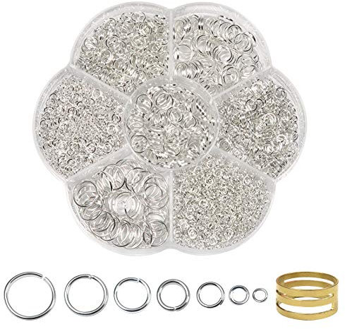 TOAOB 2300 Stück Jump Ringe Spaltringe Silber 3mm bis 10mm Metall Kettenringe Biegeringe mit Ring Öffner für Halsketten Armband DIY Schmuckherstellung