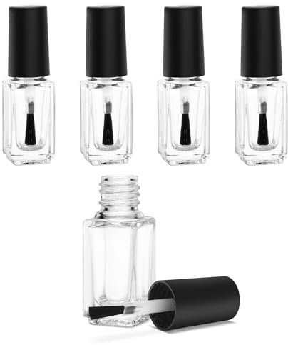 Adecco LLC Empty Nail Polish Clear Bottles with Brush Cap (5ml 5P)