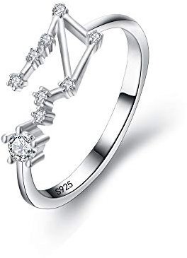 Clearine Damen Sternzeichen Ring 925 Sterling Silber CZ Horoskop Waage 12 Konstellation Astrologie Verstellbar Statement