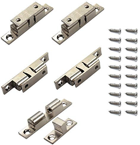 70MM Ball Catch Ekatoo Set of 5 Solid Brass Adjustable Double Ball Tension Roller Catch Latch Hardware Fitting for Cabinet Closet Furniture Door with Screws