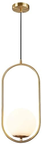 KCO Lighting Suspension Luminaire Rétro Réglable Dorée Avec Boule en Verre Blanc de 15cm pour Restaurant, Salon, Chambre à Coucher, Cuisine, Bar, Couloir