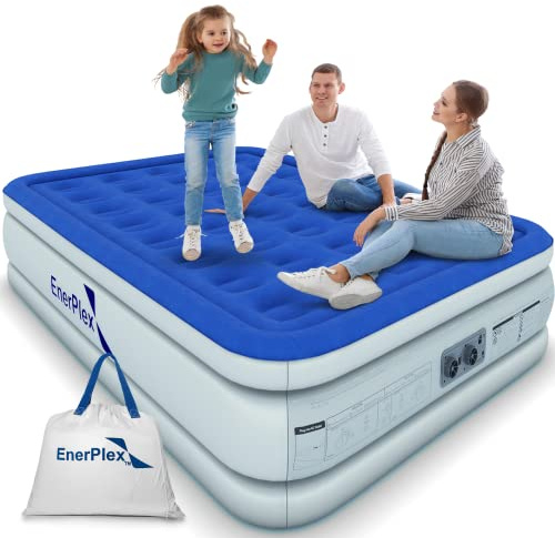 EnerPlex Premium 2019 In Pumpe Mit Integriertem Doppelpumpe Luftmatratze Luftbett Aufgerüstet Angehobene Doppel Hohen König Luft Zu Sprengen Bett Für Die Reise Nach Hause|Blau Weiss|König