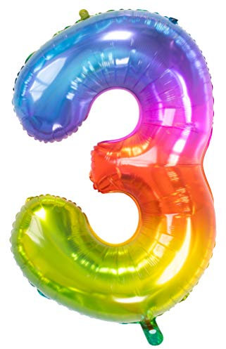 Folat 63243 Folienballon Yummy Gummy Rainbow Ziffer/Zahl 3-86 cm, Mehrfarbig
