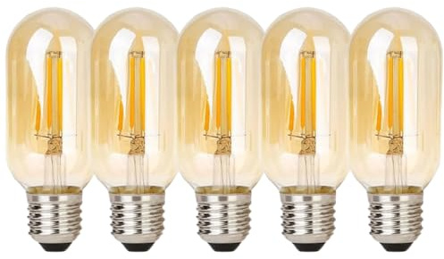 WULUN E27 T45 Tube Glas Edison LED Birnen, nicht dimmbar, 220-240V, E27 Medium Base, E27 Schraube Vintage LED dekorative Glühbirne, Bernsteinglas mit 2700K Warmweiß, Pack von 5