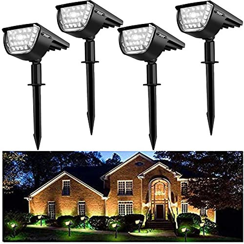 Jior Solarlampen für Außen,6500K Weiß Solarleuchten Garten,LED Solar Wegbeleuchtung Strahler,IP65 Wasserdicht Solarleuchte,3 Modes Beleuchtung Außenwandleuchte für Gärten,Terrasse, 4 Stück