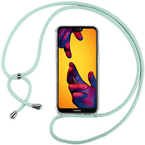 INGEN Funda con Cuerda para Huawei P20 Lite - Carcasa Transparente TPU Suave Silicona Case con Colgante - Verde