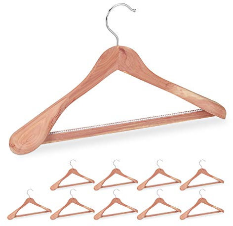 Relaxdays 15 x Anzugbügel Zedernholz, Mottenschutz, rutschfest & stabil, breite Kleiderbügel mit Steg, 45 cm, Bügel Set, Natur