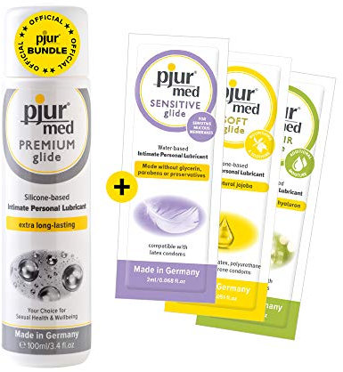 pjur med PREMIUM glide - Vorteilspack inkl. 3 x Gleitgelproben - Medizinisches Gleitgel auf Silikonbasis für hochsensible Haut (100ml)