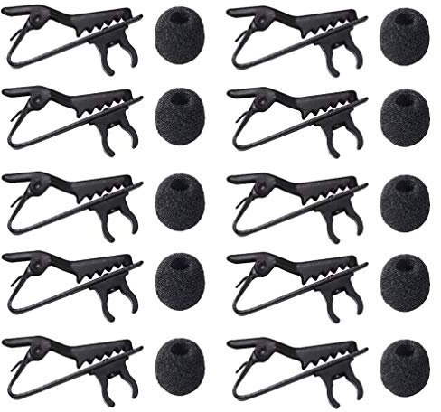 Lapel Microphone Clips Lavalier Mic Metal Tie Foam Covers Windscreen Shield Replacement Kit (10 Sets Collar Clip+Windshield)