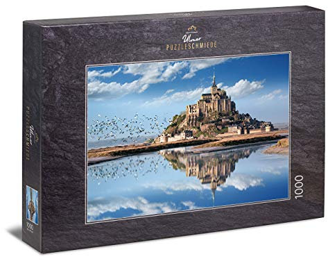 Ulmer Puzzleschmiede - Puzzle „Schloss Mont Saint-Michel“ – Klassisches 1000 Teile Puzzle – Puzzlemotiv der berühmten Felseninsel in der Normandie mit den Gezeiten