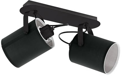 Eglo Ceiling Lamp Villabate, 2-Light Ceiling Fixture, Classic Design | Ceiling Spotlight Made of Steel and Textile, Living Room Lamp in Black and White, Kitchen Lighting, Spots with E27 Socket