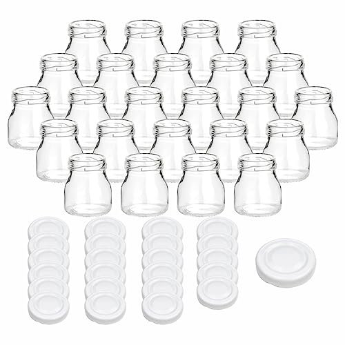 gouveo 24er Set Einmachgläser 50 ml Mini mit Schraubdeckel weiß - Mini Vorratsgläser mit Drehverschluss - Runde Marmeladengläschen zum Einkochen, Befüllen, Servieren (EGR050W)