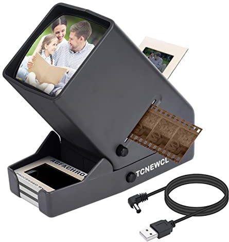 TCNEWCL Visionneuse de Diapositives et Négatives de 35 mm, Visionneuse de Films de Bureau à la Lumière du Jour avec Un Grossissement de 3X, USB, LED