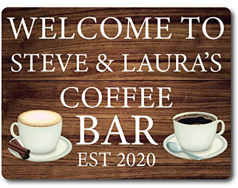Maggie-mais Personalised A5 size Coffee Bar Sign Metal Plaque Gifts, Bar, Kitchen,