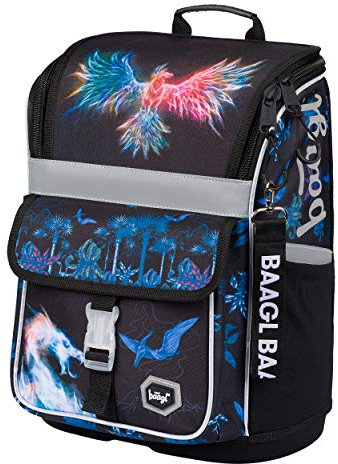 Baagl Schulranzen Jungen Mädchen für 1. Klasse - Ergonomische Schultasche für Kinder - Schulrucksack mit Brustgurt - Grundschule Ranzen Tornister (Phönix)
