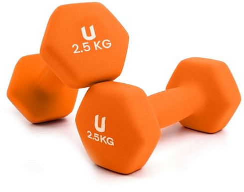 unycos - Kurzhanteln Neopren 2er Set von 2,5 kg, Rutschfest, Anti-Roll-Design, Bequemer Griff, Krafttraining, Fitness, Pilates, Training, Fitnessstudio, Gymnastikhanteln (Orange)