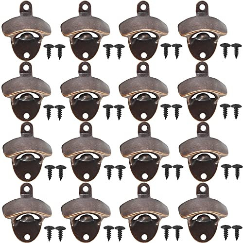 ROYHOO 16 apribottiglie da parete vintage con viti di montaggio, set per tappi di birra, bottiglie di coca cola, vino, bibite e bar (bronzo rosso)