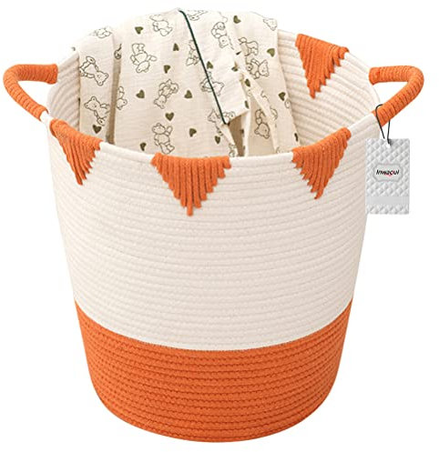 Inwagui Groß Aufbewahrungskorb Geflochten Baumwolle Seil Wäschekorb Kinderzimmer Deko Korb Spielzeug Organizer Windeltasche, Orange