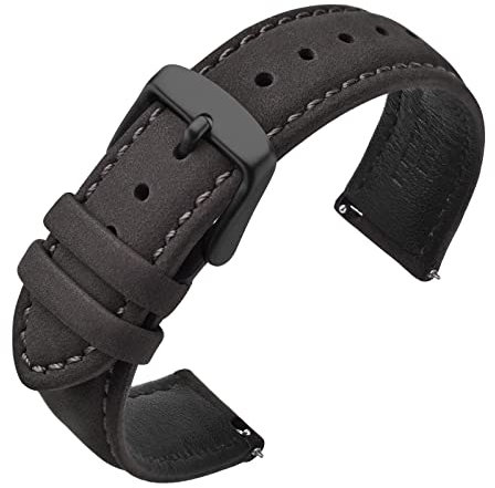 ANNEFIT Uhrenarmbänder für Herren 18mm mit Schwarz Schnalle, Vintage Nubuk Wildleder Weiches Leder mit Schnellverschluss (Dunkelgrau)