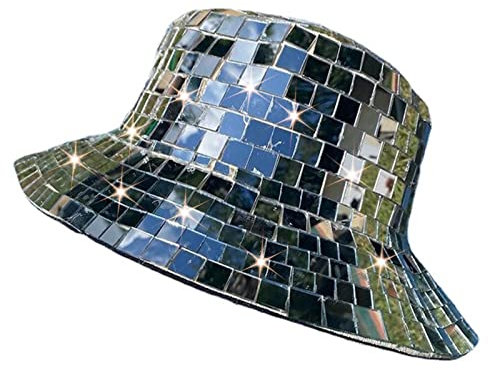 pologmase 2022 Spiegel Disco Bucket Hat, Festival, Party, Pailletten, atemberaubende Discokugel Hüte, Spiegelkugel Atemberaubender Hut, Pailletten Eimer für Club Bühne Bar Party Tanz